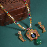 NAVRATNA FISH GOLD PLATED NECKLACE SET