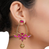 Gold Plated Panaash Red Lotus Kundan Earrings