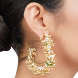 Gold Plated Panaash Kundan Pearl Tassel Hoops