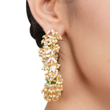 Gold Plated Panaash Kundan Pearl Tassel Hoops