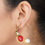 Gold Plated Panaash Coral Kundan C-Hoop Earrings