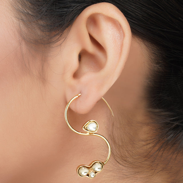 Gold Plated Panaash Kundan S-Hoop Earrings