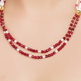Gold Plated DOR Pearl Garnet Necklace Set