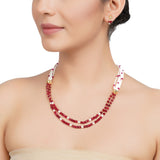 Gold Plated DOR Pearl Garnet Necklace Set