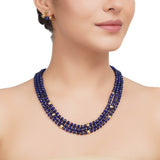 Gold Plated DOR  Blue Onyx Three Line String Necklace Set