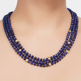 Gold Plated DOR  Blue Onyx Three Line String Necklace Set