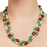 Gold Plated DOR Green Onyx Ruby Jade Gold Bead Necklace Set