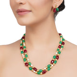 Gold Plated DOR Green Onyx Ruby Jade Gold Bead Necklace Set
