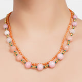 Gold Plated DOR Pink Onyx Carnelian Necklace Set