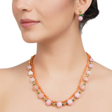 Gold Plated DOR Pink Onyx Carnelian Necklace Set