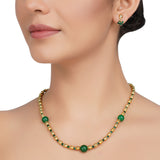 Gold Plated DOR Green Onyx Gold Bead Necklace Set