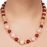 Gold Plated DOR Pink Onyx Ruby Necklace Set