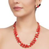 Gold Plated DOR Coral Pearl String Necklace Set