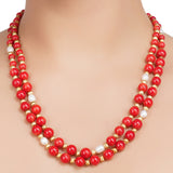 Gold Plated DOR Coral Pearl String Necklace Set