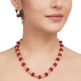 Gold Plated DOR Ruby Pearl String Necklace Set