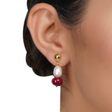 Gold Plated DOR Ruby Pearl String Necklace Set