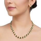 Gold Plated DOR Coral Green Onyx String Necklace Set
