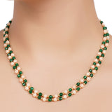 Gold Plated DOR Coral Green Onyx String Necklace Set