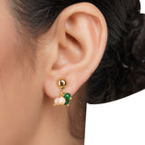 Gold Plated DOR Coral Green Onyx String Necklace Set