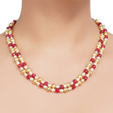 Gold Plated DOR Ruby Jade Pearl String Necklace Set