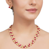 Gold Plated DOR Ruby Jade Pearl String Necklace Set