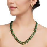 Gold Plated DOR Green Onyx Gold Bead Necklace Set