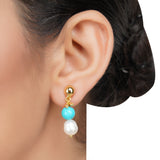 Gold Plated DOR Turquoise Pearl Stringed Necklace Set