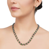 Gold Plated DOR Amethyst Green Onyx String Necklace Set