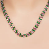 Gold Plated DOR Amethyst Green Onyx String Necklace Set