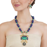 RATNA BLUE SQUARE PENDANT SET