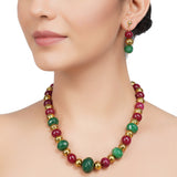 Gold Plated DOR Green Onyx Ruby Jade Gold Bead Necklace Set