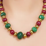 Gold Plated DOR Green Onyx Ruby Jade Gold Bead Necklace Set