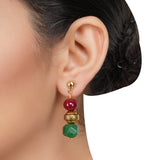 Gold Plated DOR Green Onyx Ruby Jade Gold Bead Necklace Set
