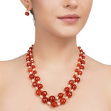 Gold Plated DOR Carnelian Pink Coral String Necklace Set