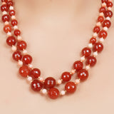 Gold Plated DOR Carnelian Pink Coral String Necklace Set