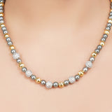Gold & Silver Plated DOR Grey Pearl Gold Bead String Set