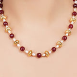 Gold Plated DOR Ruby Jade Pearl String Necklace Set