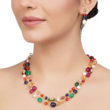 Gold Plated DOR Multi Coloured Two Line Necklace Set