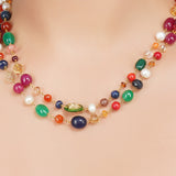 Gold Plated DOR Multi Coloured Two Line Necklace Set