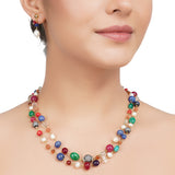 Gold Plated DOR  Multi-Coloured Beds Necklace Set