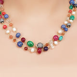 Gold Plated DOR  Multi-Coloured Beds Necklace Set