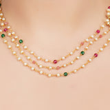 Gold Plated DOR Kundan Pearl String Necklace Set