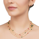 Gold Plated DOR Kundan Pearl String Necklace Set
