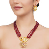 Gold Plated Kundan Zircon Peacock Ruby Necklace Set
