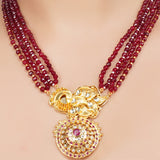 Gold Plated Kundan Zircon Peacock Ruby Necklace Set