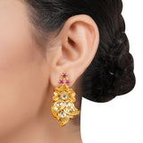 Gold Plated Kundan Zircon Peacock Ruby Necklace Set