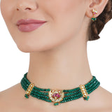 VILANDI KUNDAN GREEN CRESENT CHOKER SET