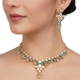 Gold Plated Kundan Jade Rose Quartz Choker Necklace Set