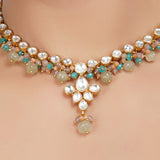 Gold Plated Kundan Jade Rose Quartz Choker Necklace Set