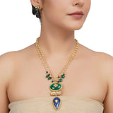Gold Plated Kundan Lapiz Green Onyx Necklace Set